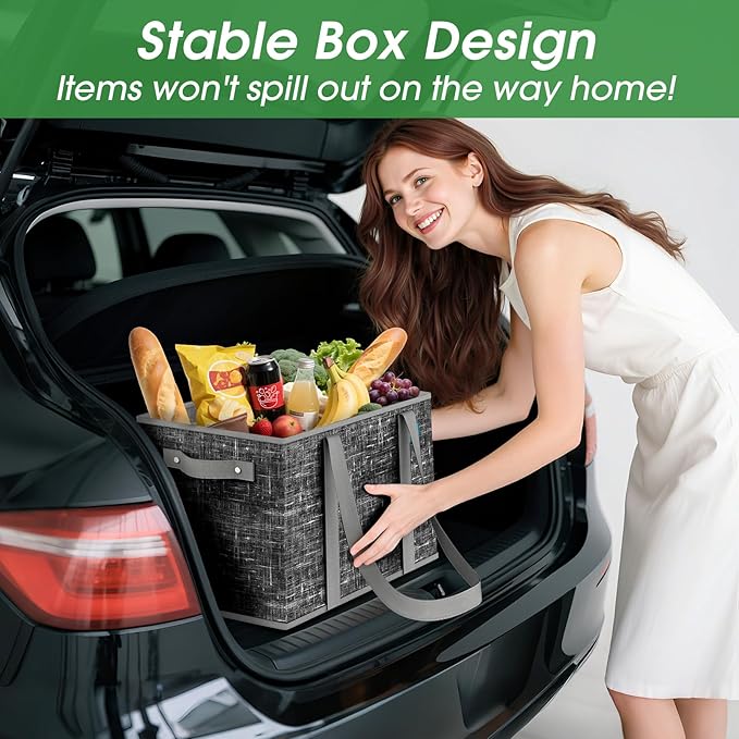 Fab totes Reusable Grocery Bags, Large Foldable Shopping Tote Bags with Reinforced Handles & Hard Bottom,3 Pack,Black