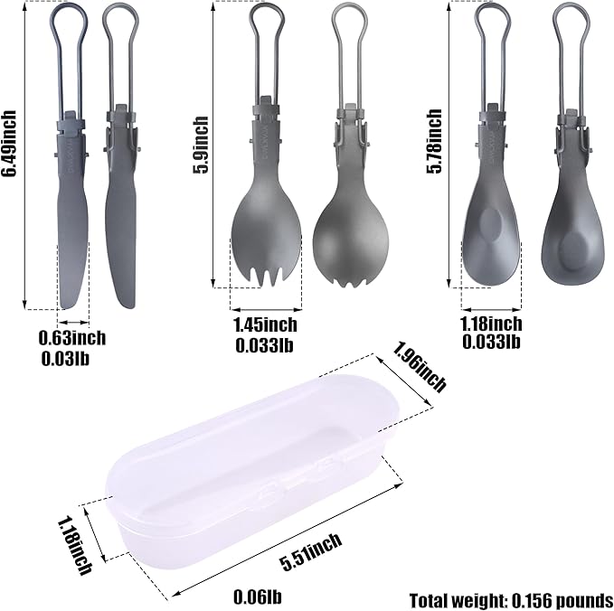 Reusable Camping Utensils Set Titanium, 3-Piece Spork Spoon Knife Combo with Case, Lightweight Foldable Flatware for Hiking, Backpacking, Travel & Workplace Lunch, Gifts for Men, Outdoorsmen, Campers
