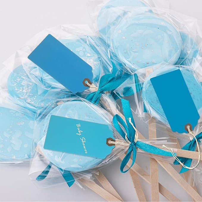 Outus 60 Pcs 4 3/4-in x 2 3/8-in Blank Large Paper Gift Tags with String and Reinforced Eyelet Wire Writable Price Tags Shipping Labels Inventory Labels(Gradient Blue)