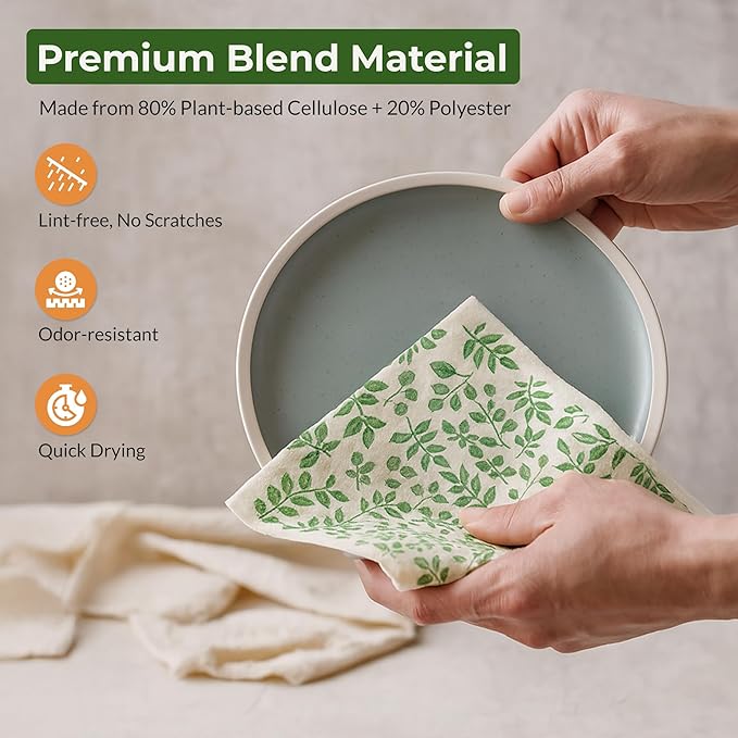 MosJos Swedish Dishcloths, Vintage Plant-Based Cellulose, 6.7x7.5 Inch, Super Absorbent, Multi-Surface, Machine Washable, Reusable, 5 Pack (Orange Green)
