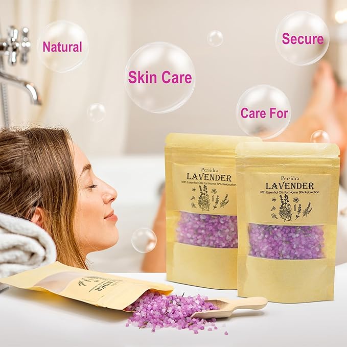 Lavender Bath Salts Gift Set 6-Pack - Relaxing Aromatherapy Spa Set for Women,80g Self-Care Gifts for Mom, Mother's Day Birthday Gifts with Natural Sea Salts