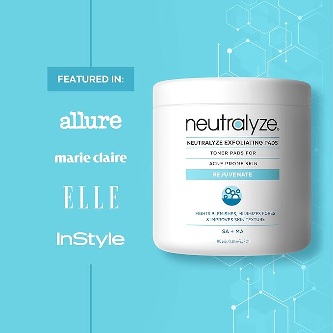Neutralyze Exfoliating Acne Treatment Wipes - Maximum Strength, Textured Acne Pads with 2% Mandelic Acid & 2% Salicylic Acid for Face & Body - Suitable for All Skin Types, Teens & Adults (100 Wipes)