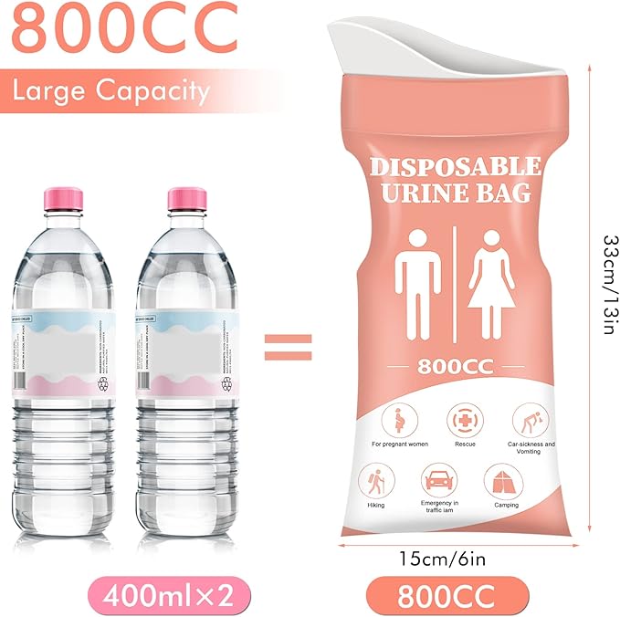DIBBATU Disposable Urine Bag, 12/24 PCS Pee Bags for Travel for Women/Men, 800ML Emergency Portable Urinal Bag and Vomit Bags, Unisex Urinal Bag for Camping, Traffic Jams, Pregnant, Patient