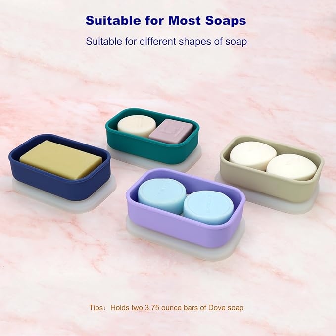 Leak Proof Travel Soap Case,Solid Shampoo Bar Holder, Silicone Soap Container with Draining Layer, Portable Bar Soap Holder for Bathroom, Camping, Gym, Easy to Clean (Purple, Large)