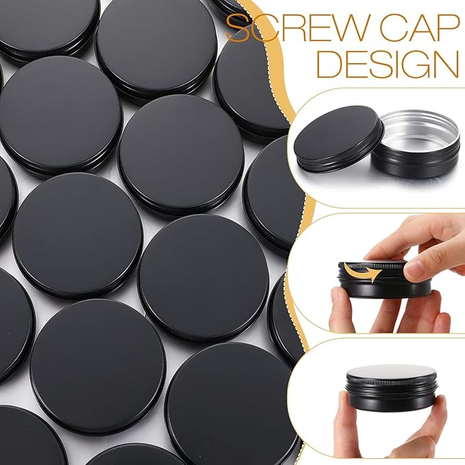 Patelai 64 Pieces Lip Balm Tin Containers Screw Top Round Tin Cans Aluminum Jar with Screw Lid, Empty Bottle Travel Cosmetic Sample Container for DIY(0.5 oz,Matte Black,)