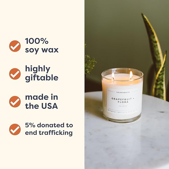 Calyan Wax Co. Vetiver & Tonka 2 Wick Scented Candle - 37 Hour Burn - Luxury Non Toxic Soy Wax Candles - Long Lasting Large Glass Jar Candle for Home - 8.8oz