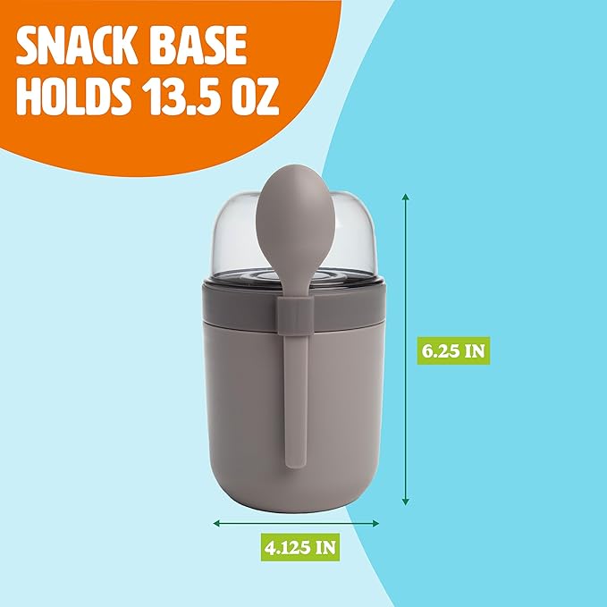 Tasty Travel Snack Cups with Spoons, On-The-Go Snacking, Divided Compartments, Great for Nuts, Cereal, Granola, Yogurt and More, Made Without BPA, 2-Pack, Gray