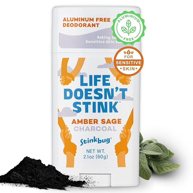 Stinkbug Naturals Organic Aluminum Free Deodorant Stick with Amber Sage, Coconut Oil and Activated Charcoal, Paraben Free, Sensitive Skin Deodorant, 2.1 Ounces Pack of 1