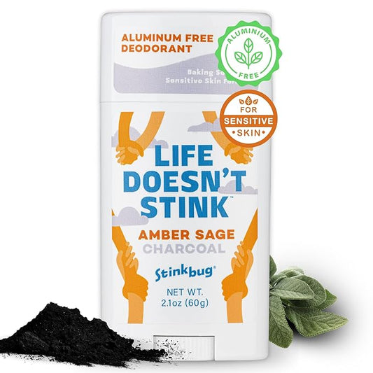 Stinkbug Naturals Organic Aluminum Free Deodorant Stick with Amber Sage, Coconut Oil and Activated Charcoal, Paraben Free, Sensitive Skin Deodorant, 2.1 Ounces Pack of 1