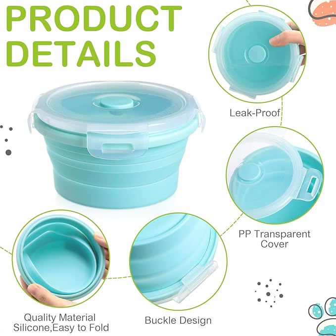 Suclain 4 Pcs Collapsible Bowls with Lids Silicone Camping Food Storage Container Expandable Folding Salad Lunch Box Travel Container for Hiking Camping(Red, Pink, Blue, Green,27 oz)