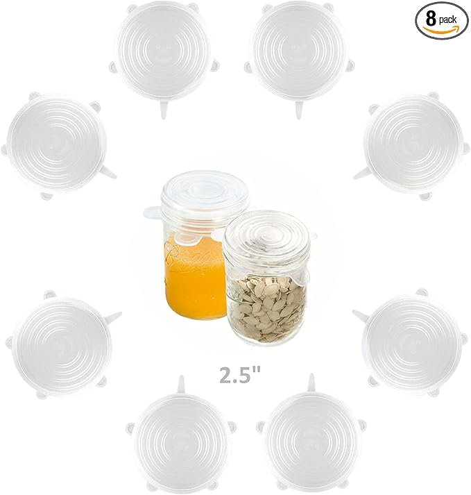 altCookingHub Silicone Stretch Lids, 8-Pack of Same Size 2.5 Inch Lids, BPA Free, Leakproof Reusable Silicone Lids for Various Shape