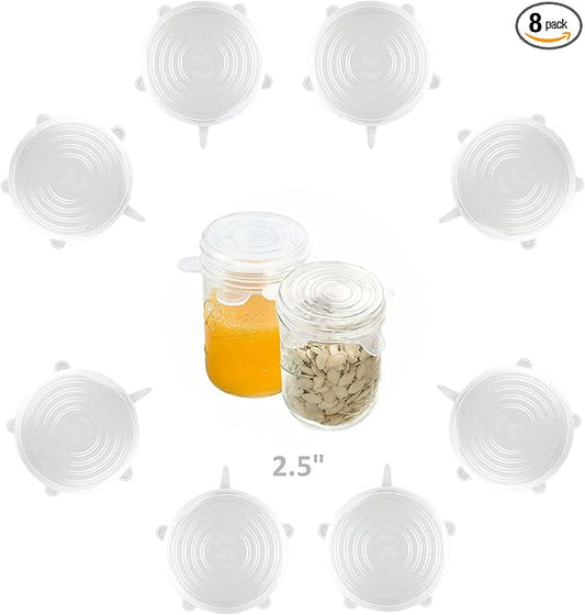 altCookingHub Silicone Stretch Lids, 8-Pack of Same Size 2.5 Inch Lids, BPA Free, Leakproof Reusable Silicone Lids for Various Shape