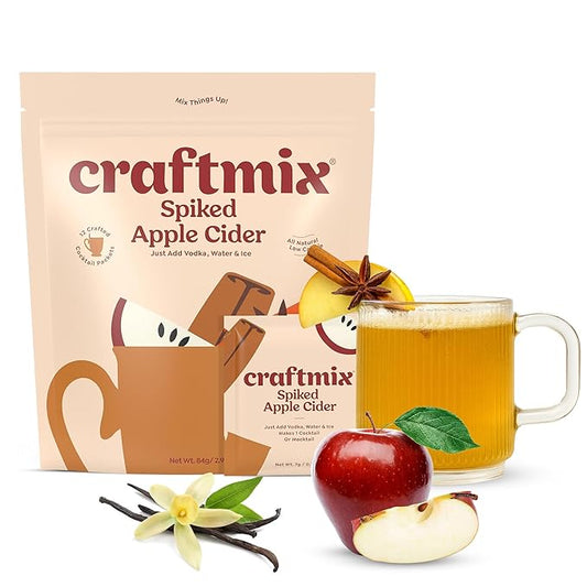 Craftmix Spiked Apple Cider Cocktail & Mocktail Drink Mixer, Skinny Mixes - Water Flavoring Packets - Made With Real Fruit - Vegan, Low-Carb, Low-Sugar, Non-GMO, Dairy Free, Gluten Free, 12 Pack