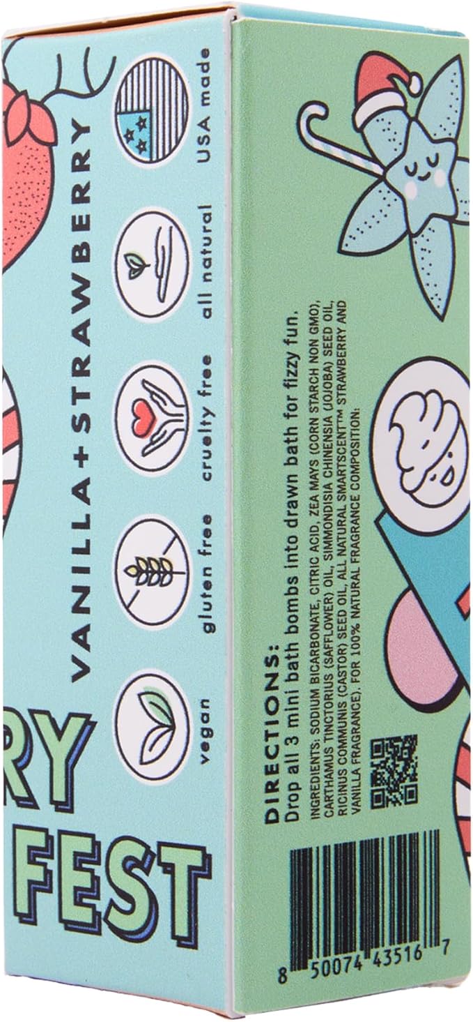 Dabble & Dollop Totally Tub-ular Tidings Merry Fizzfest Mini Bath Bombs Stocking Stuffer - Holiday Gift Set of Three Fizzy Natural Bath Bombs for Kids (Pack of 4)