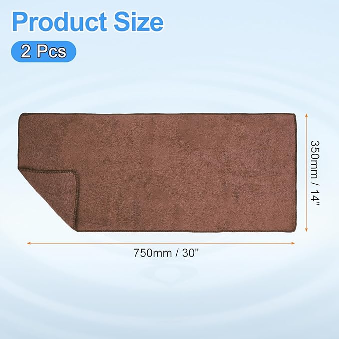 HARFINGTON 2 Pack Microfiber Cleaning Cloth, 30" x 14" Multi-Functional Cleaning Towels Reusable Absorbent Rags for Car Wash Kitchen Household Window Clean, Brown