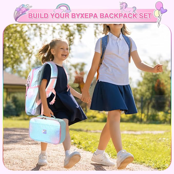 Lunch Box Kids, 11" L x 7" W x 3.5" H, Waterproof Reusable Insulated Lunch Bag for Girls, Cooler Bento Boxes Containers & Snacks for Elementary School Travel (Galaxy Blue)
