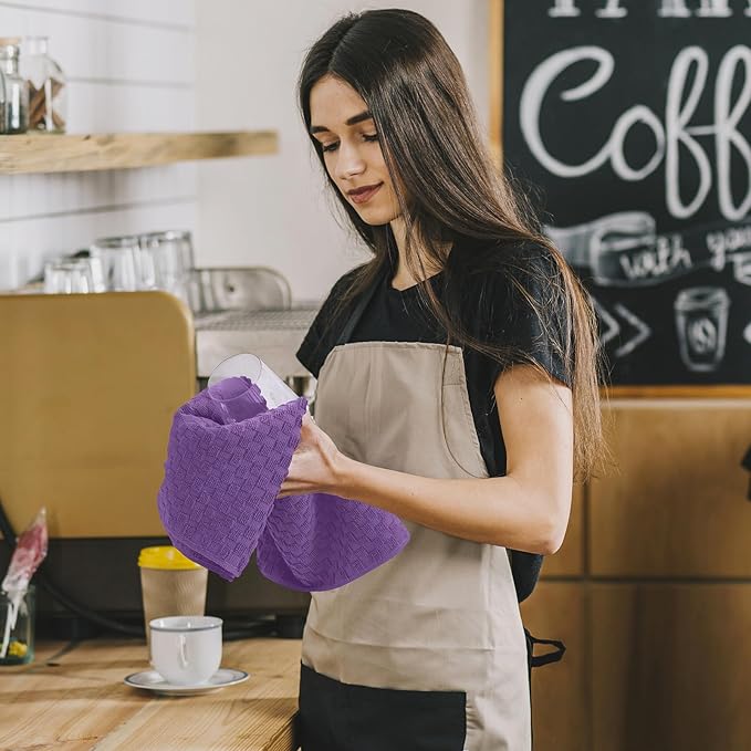 Fintale 100% Cotton Kitchen Towels and Dishcloths Set, 12 x 12 & 15 x 25 Inches, Set of 8 Bulk Super Soft and Absorbent Terry Cloth Dish Towels, Quick Drying Hand Towels with Hanging Loop, Purple