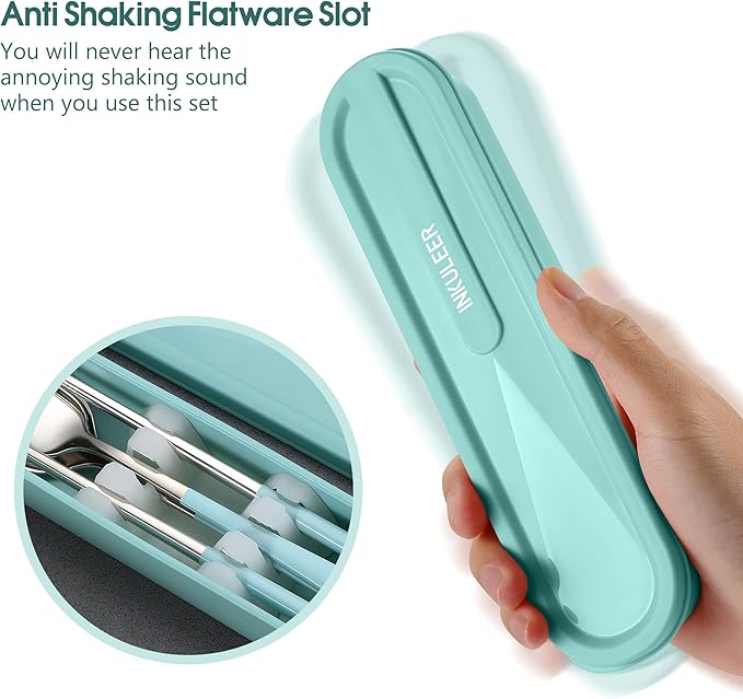 Travel cutlery set, 18/8 stainless steel cutlery, Reusable utensils set with case, Portable Silverware Lunch Box for Camping and Office (Bule)