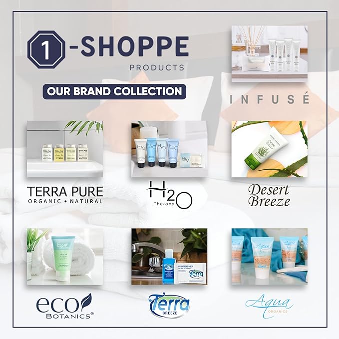 Terra Pure Eco Botanics Hotel Soaps & Toiletries Bulk Set | 0.85oz Hotel Shampoo & Conditioner, Body Wash, Body Lotion & Bar Soap Travel Size | 300 Pieces