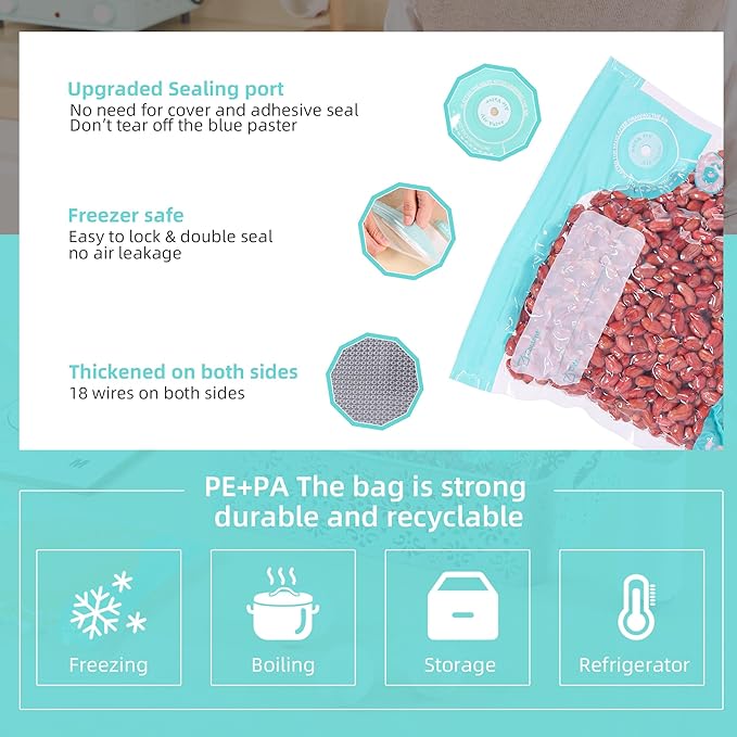 Sous Vide Bags Reusable, Vacuum Food Storage Bags 30 pcs (10.23 * 13.4in) Comes with 6 sealing sliders PA&PE material Double zipper Long-lasting freshness Bag for Cooking, Food Storage, L 30pcs
