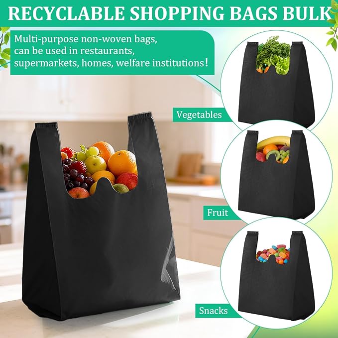 Windyun Reusable Grocery T Shirt Bags Bulk Small Non Woven Shopping Bag 10 x 18 x 5 Inch Foldable Tote with Handle Party Gift