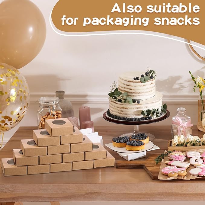 TaoBary 100 Pcs Soap Boxes for Homemade, 3 x 3 x 1.2 Inch Small Paper Gift Packaging Boxes with Window, Gift Wrappers for Soap Packaging Making Party Favor(Round,Kraft)