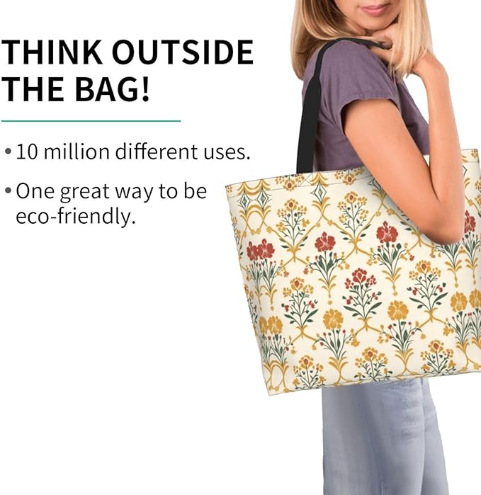 Tote Bag Shoulder Bags for Women Grocery Shopping Bag Reusable Bags Boho-Red Paisley 1