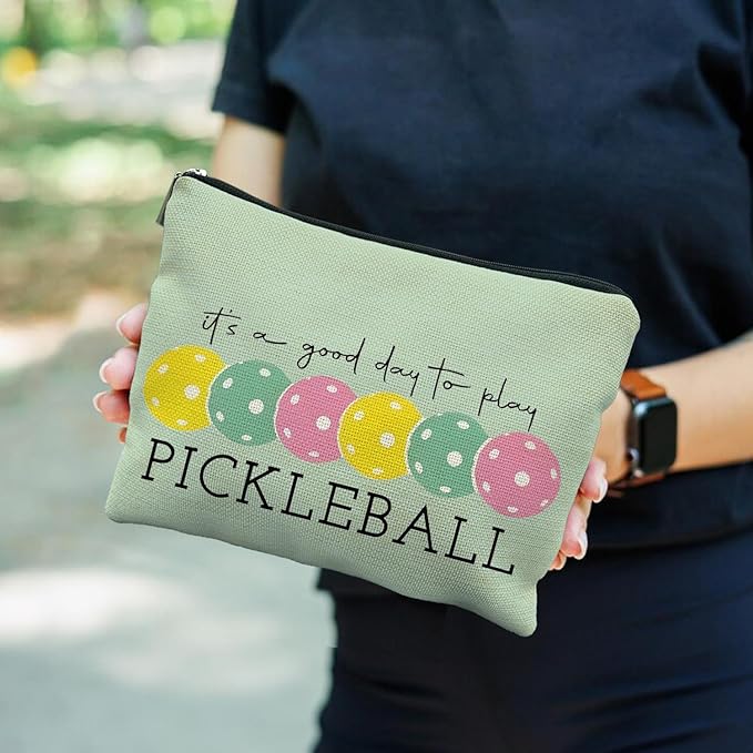 Pickleball Gifts for Women, Colorful Pickleball Makeup Bag for Women, It's a Good Day to Play Pickleball Cosmetic Bag Toiletry Bag, Gifts for Pickleball Lovers, Pickleball Stuff(green)