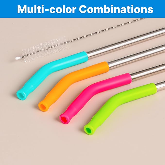 Metal Straws with Silicone Tip for 20 oz YETI Tumbler, 4 Pcs Reusable Stainless Steel Straws for 20 oz Stanley Cup and 16 oz Glass Cups(Color 4)