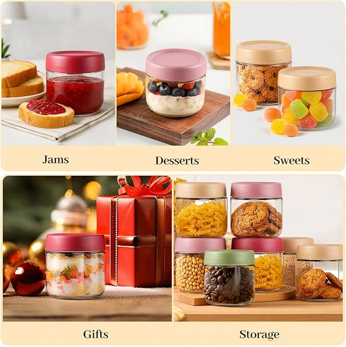 12 Pack 10oz Glass Jars with Lids, Overnight Oats Containers with Airtight Lids, Wide Mouth Mason Jars, Salad, Yogurt Storage, Chia Pudding, Snacks, Sugar - Reusable