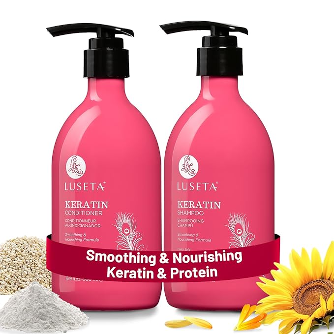 Luseta Keratin Shampoo and Conditioner for Color Treated Damaged & Dry Hair, Keratin Hair Treatment for Smoothing, Nourishing & Strengthening, Color Safe, Free of Sulfates and Gluten 2 X 16.9Oz