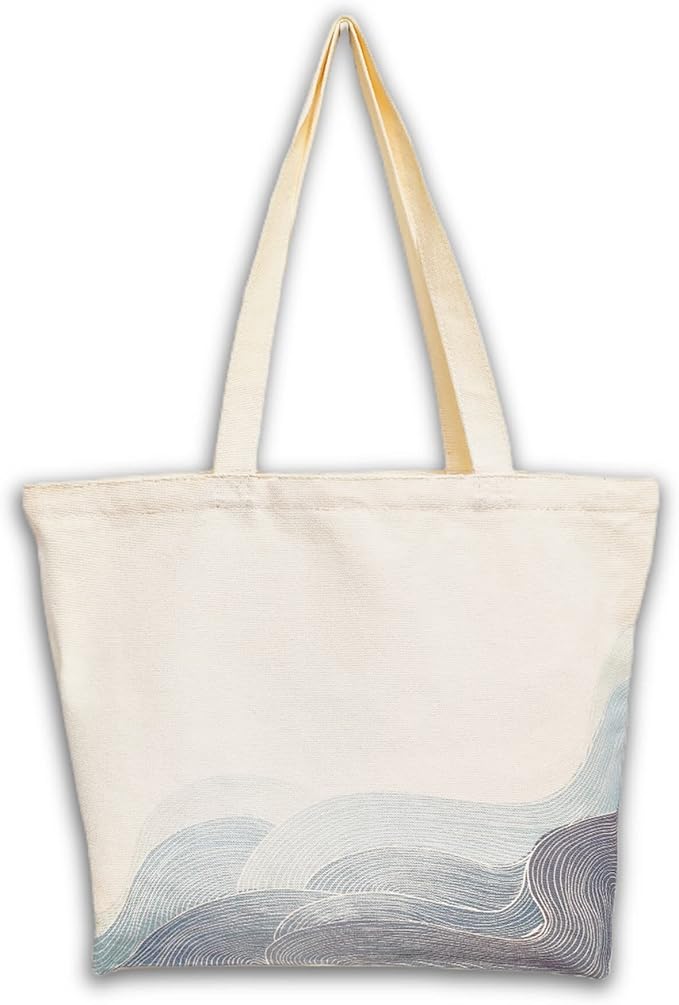 Canvas Tote Bag, Pockets, Zipper, Durable, Lightweight, Cotton Shopping Cloth Bag, Gifts