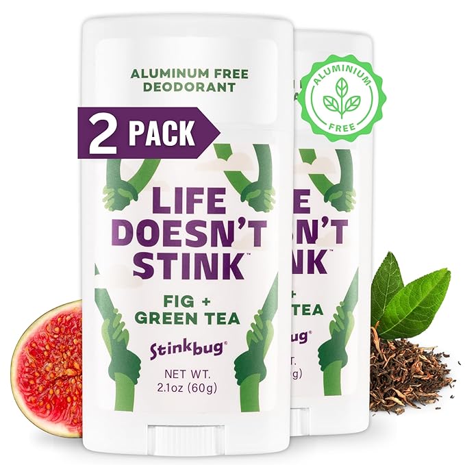 Stinkbug Naturals Organic Aluminum Free Deodorant Stick with Fig + Green Tea, Coconut Oil, Paraben Free, Sensitive Skin Deodorant, 2.1 Ounce Pack of 2