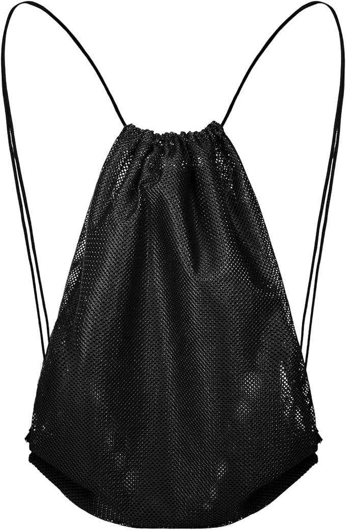 Frienda Mesh Drawstring Backpack Bag Multifunction Mesh Bag for Beach, Swimming, Gym, Clothes, Travel, Workout Gear (Black)