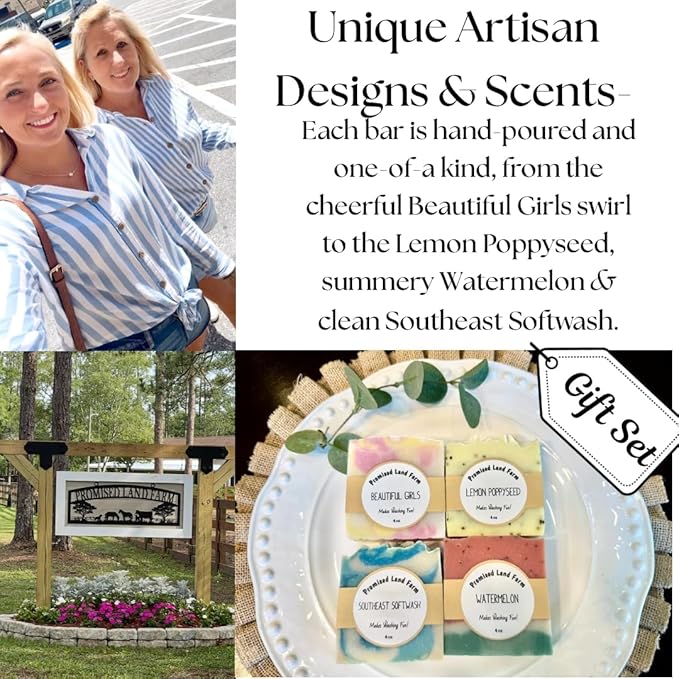 4 Pack Handmade Soap Bars With Natural Ingredients: Grass Fed Tallow, Olive/Sunflower, & Coconut Oil, For Everyday Use. Gift Set In Box.