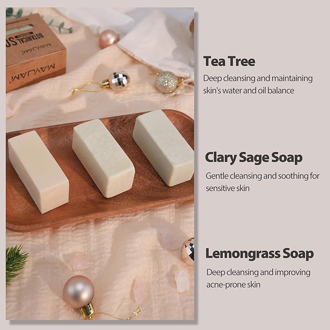 MAYJAM Natural Bar Soaps with Shea Butter,Body Botanical Soap Bars Variety Soap:3 Pack Scent Clary Sage,Lemongrass,Tea Tree Soap Bars,Antibacterial Bath Soap for Men&Women All Skin Body Wash Gift