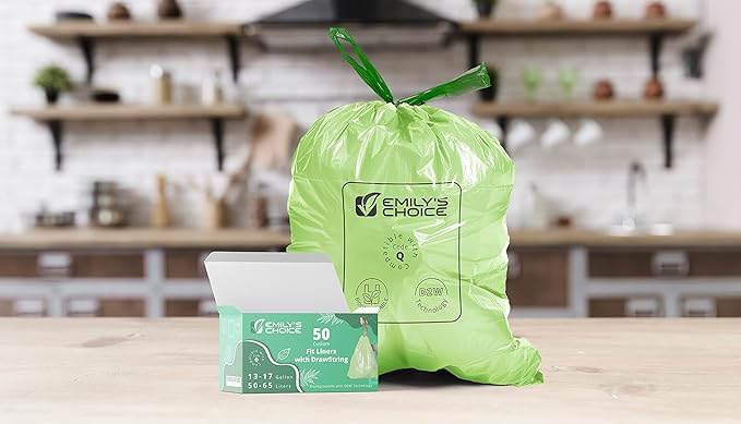 Emily's Choice Biodegradable Trash Bag Code Q (50 count), Heavy Duty Tall Trash Bag compatible with Simplehuman Code Q,13-17 Gallons, ATSM 6954, D2W, 1.2mil / 30 micron Thickness