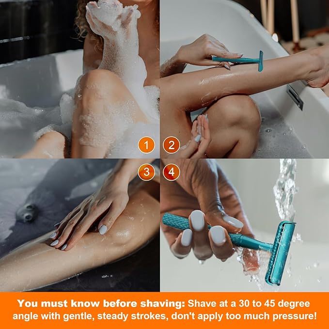 Teal Blue Safety Razor - Single Blade Razors for Women - Reusable Metal Razor, with 5 Stainless Steel Double Edge Blades, Smooth Close Shave, Sustainable, Plastic Free