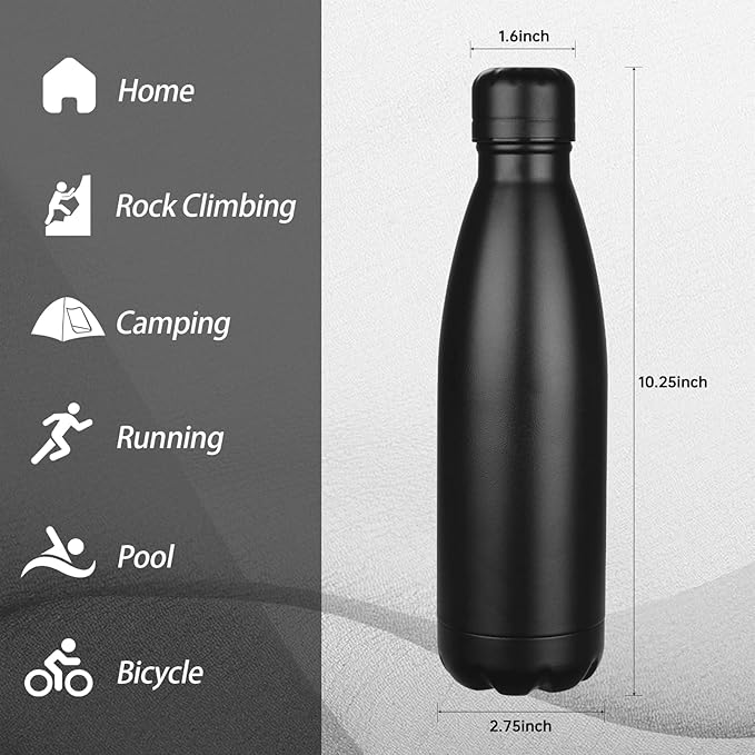 OWS 17oz Insulated Water Bottles Bulk 1/2/4 Pack, Metal Sports Water Bottles, Double Wall Vacuum BPA-Free Flask for School, Sports(gray white 2pcs)