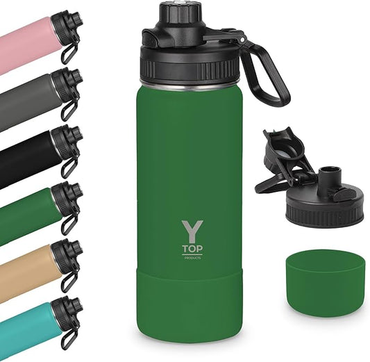 Y TOP 18 oz Insulated Water Bottle Cup Holder Friendly, Leak Proof Spout Lid, Double Wall Insulation, Dishwasher Safe, Easy Clean Stainless Steel Water Bottle for Gym Kids Sports Travel School Hiking