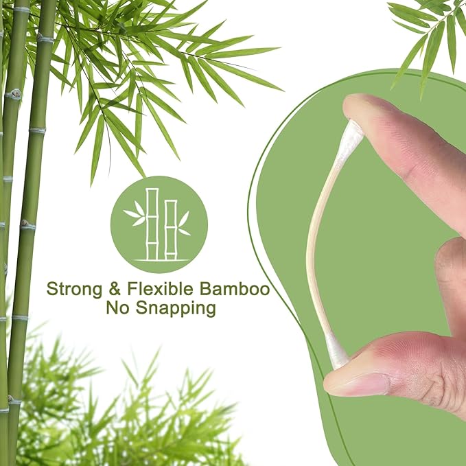 eyxformula Wooden Cotton Swabs, Sustainable Bamboo Sticks & Soft Tips, Natural Organic Cotton Buds for Ear Cleaning, Makeup Removal, Craft Projects, Personal Care, Pet Care, Household Use (500 Count)