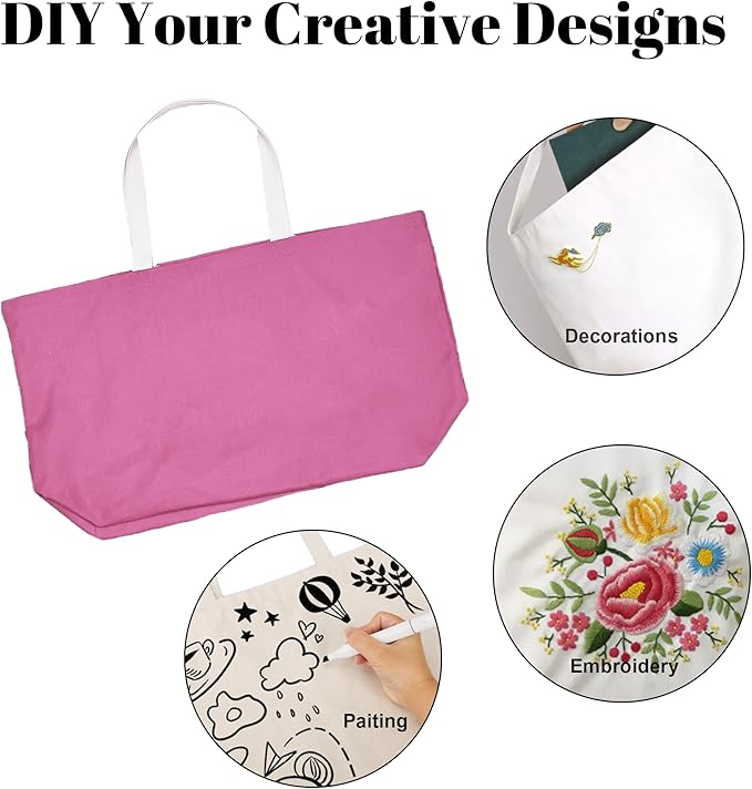 Large Canvas Tote Bag - Reusable Grocery Bag Foldable Heavy Duty Shopping Bag for DIY Art Crafts Painting Embroidery