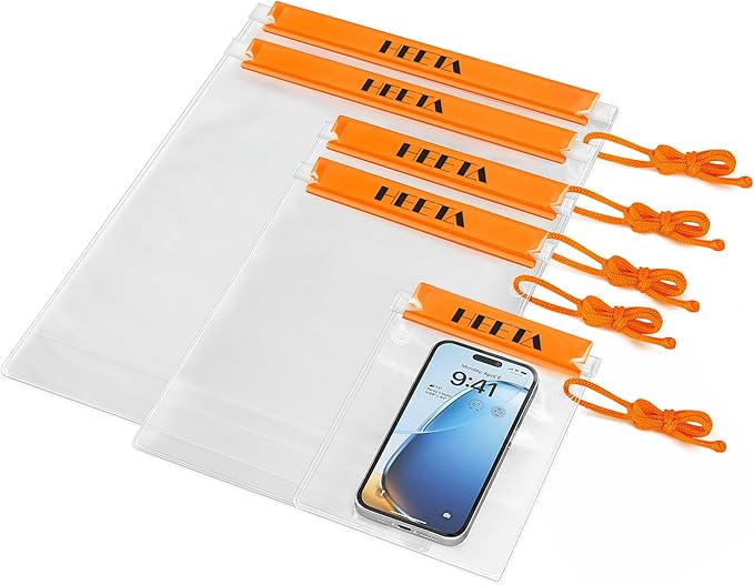 HEETA 5-Pack Clear Waterproof Dry Bag Pouch, Water Tight Cases Dry Bags Document Holder for Camera Mobile Phone Maps, Kayaking Boating