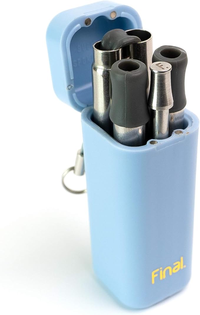 FinalStraw Collapsible, Reusable, Metal Straw | Travel Case, Cleaning Tool | Easy to Clean | Stainless Steel and 100% Silicon Tips | Eco-Friendly | Arctic-Melt Blue Case, Silver Stainless Steel