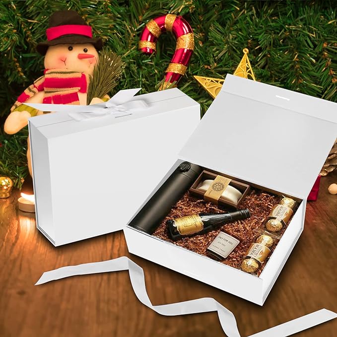 DaiJoob Large White Gift Box with Lid for Presents 13x9x4 Inch with Ribbon and Magnetic Closure (Pack of 1)