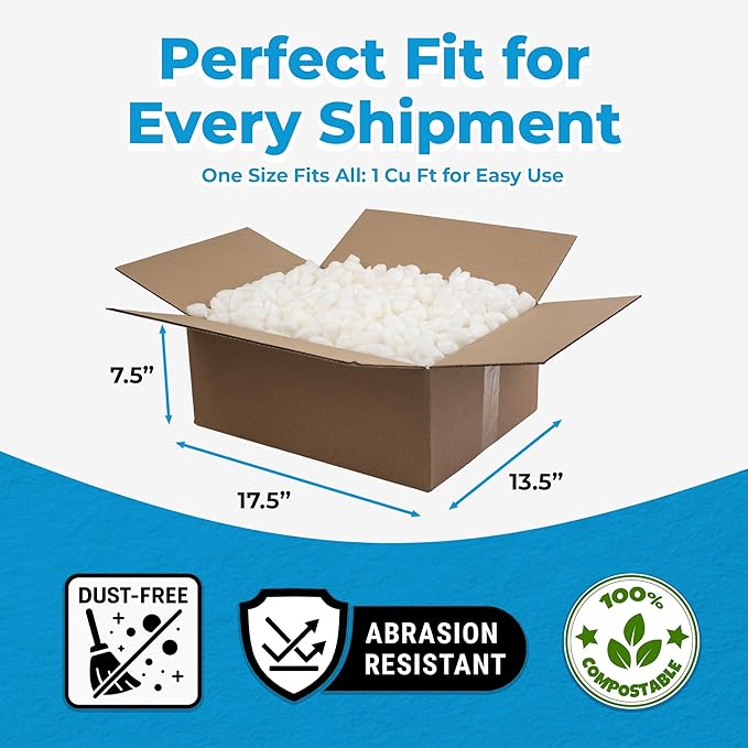 MagicWater Packing Peanuts for Shipping - 1 Cu Ft - Bio Tube Recycled Compostable & Biodegradable Void Filler - Cushion for Shipping Packaging - Dust-Free & Abrasion Resistant - Non Styrofoam