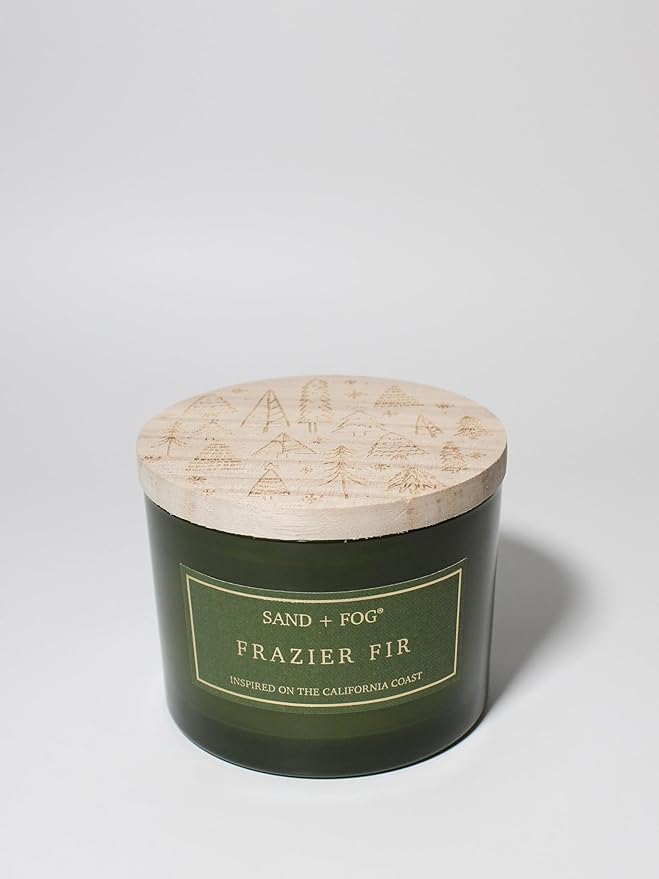 Sand + Fog Scented Candle - Frazier Fir – Additional Scents and Sizes – 100% Cotton Lead-Free Wick - Luxury Air Freshening Jar Candles - Perfect Home Decor – 12oz