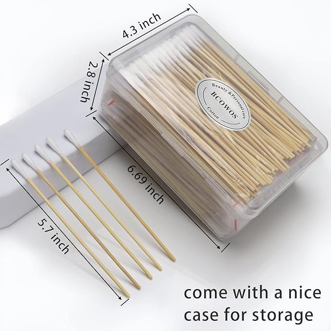500 Count Long Cotton Swabs - 6 Inch Bamboo Cotton Swabs - Biodegradable Tips Applicators for Cleaning, Makeup, Pets Care (In Storage Case)