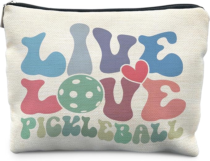Pickleball Makeup Bag, Pickleball Gifts for Women, Gifts for Pickleball Lovers, Pickleball Stuff, Pickleball Accessories for Women, Groovy Live Love Pickleball Cosmetic Bag Toiletry Bag