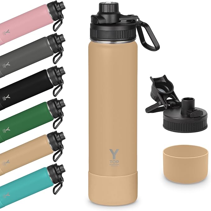 Y TOP 24oz Insulated Water Bottle Cup Holder Friendly, Leak Proof Spout Lid, Double Wall Insulation, Dishwasher Safe, Easy Clean Stainless Steel Water Bottle for Gym Kids Sports Travel School Hiking